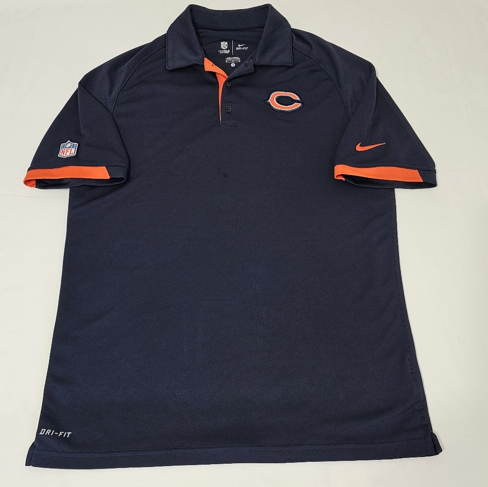 Nike x NFL Men's Navy and Orange Polo Dri-Fit Shirt Medium